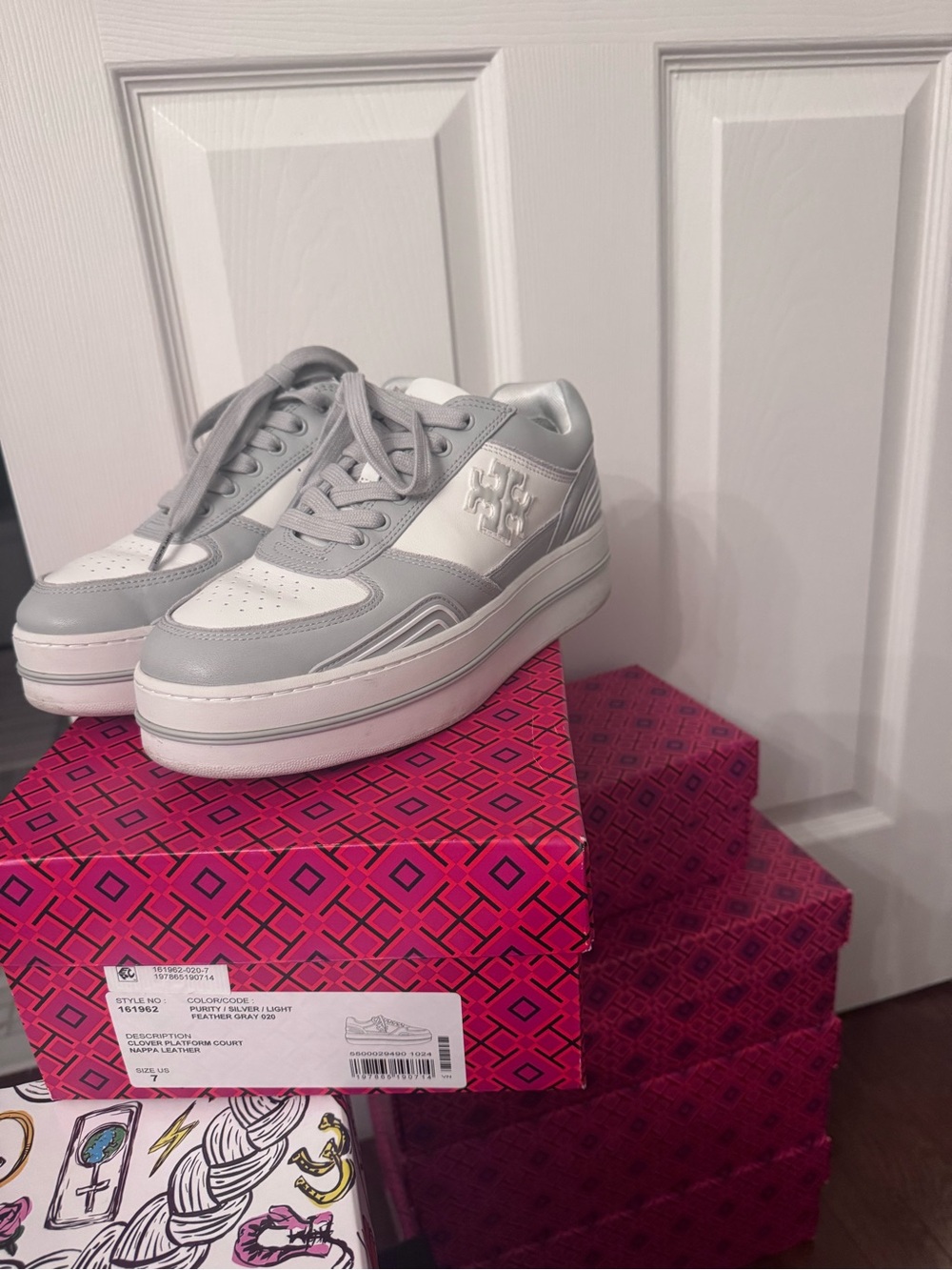 Tory Burch Light Gray and White Platform Sneakers